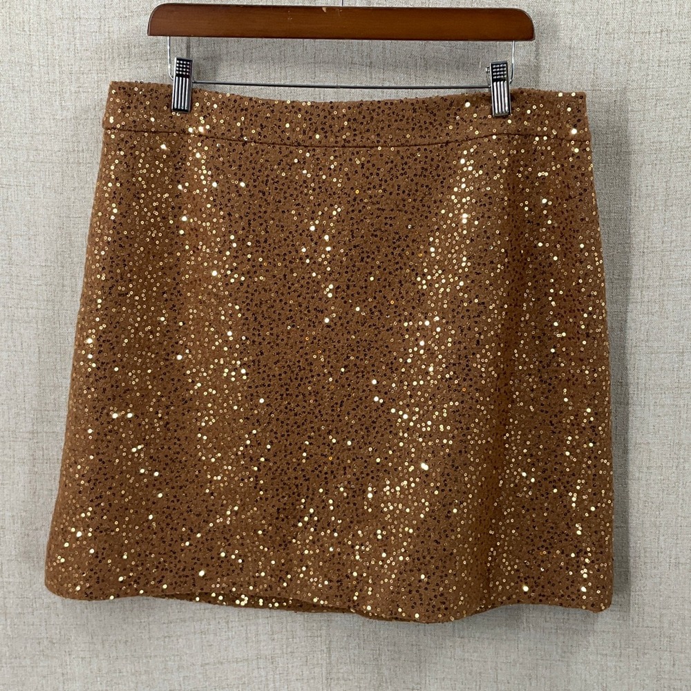 LOFT Mini Skirt Women 14 Bronze Wool Sequin A-Line Party Holiday Festive Glam